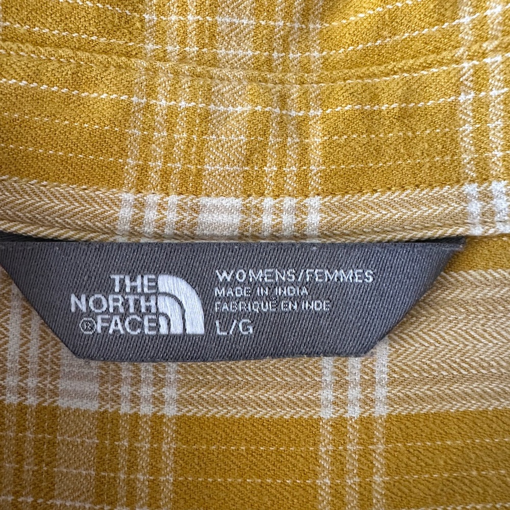 North‎ Face Yellow Plaid Boyfriend Flannel Button-Up Shirt ladies Large - Picture 4 of 9